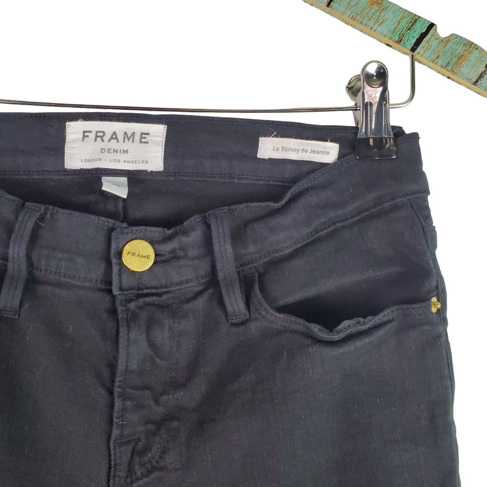 Frame Le Skinny De Jeanne Black Distressed Ripped Jeans, 26 - Picture 8 of 11